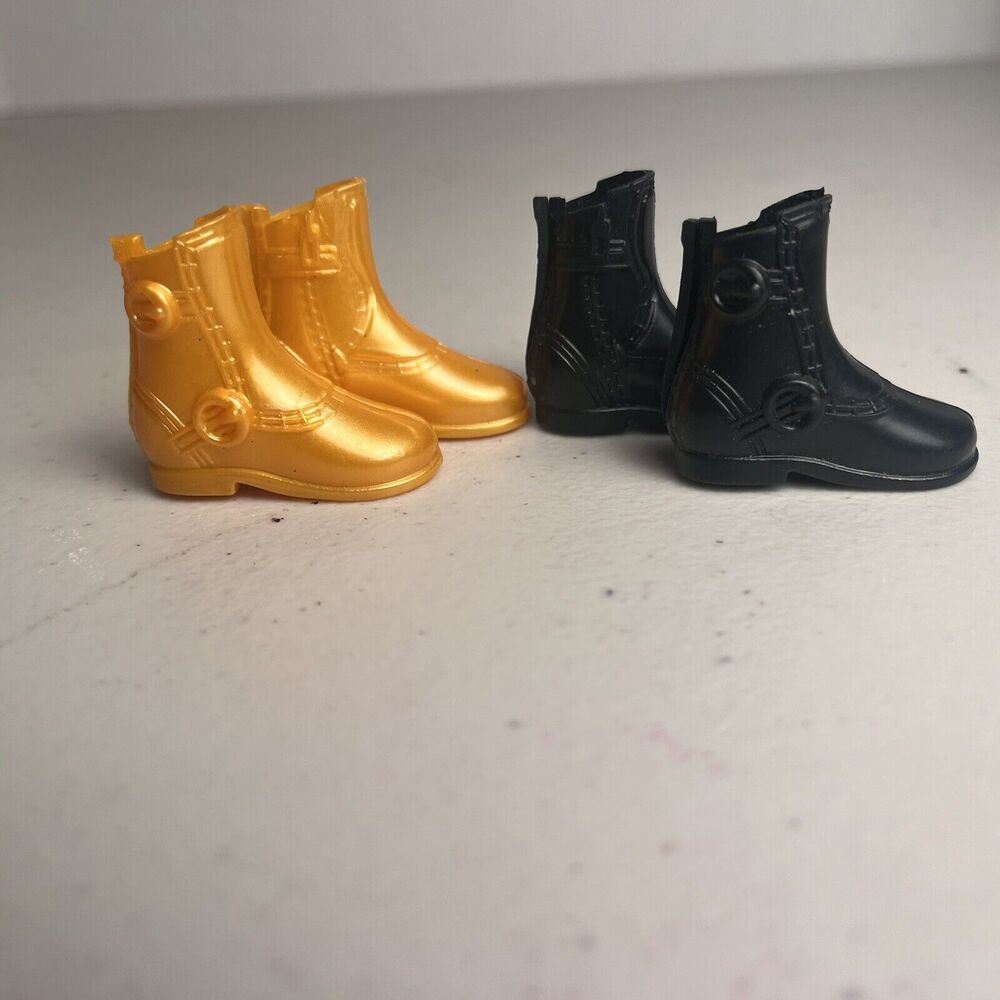 Barbie Doll Ken Shoes Boots Lot Gold and Black 2 Pairs Motorcycle Boots - Picture 10 of 10